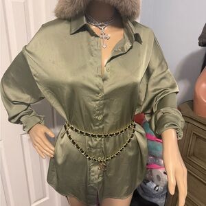 Olive Green Satin Blouse